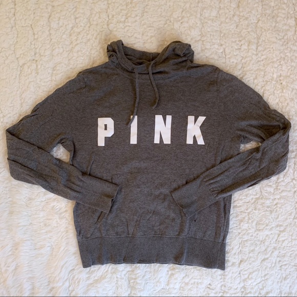VS PINK Gray Tight Hooded Sweater With Thumb Holes - Picture 2 of 6